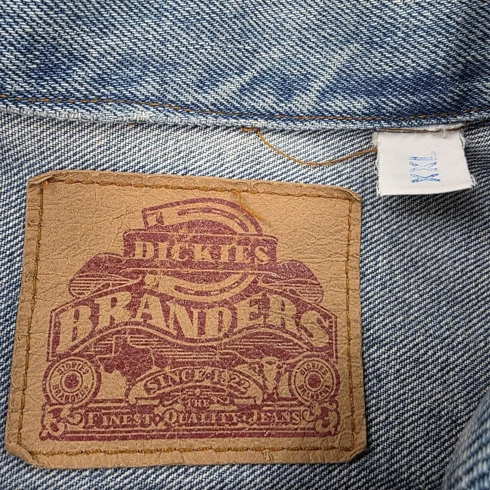 Dickies Branders Denim Jacket Mens XXL Blue Trucker Vintage Distressed Workwear